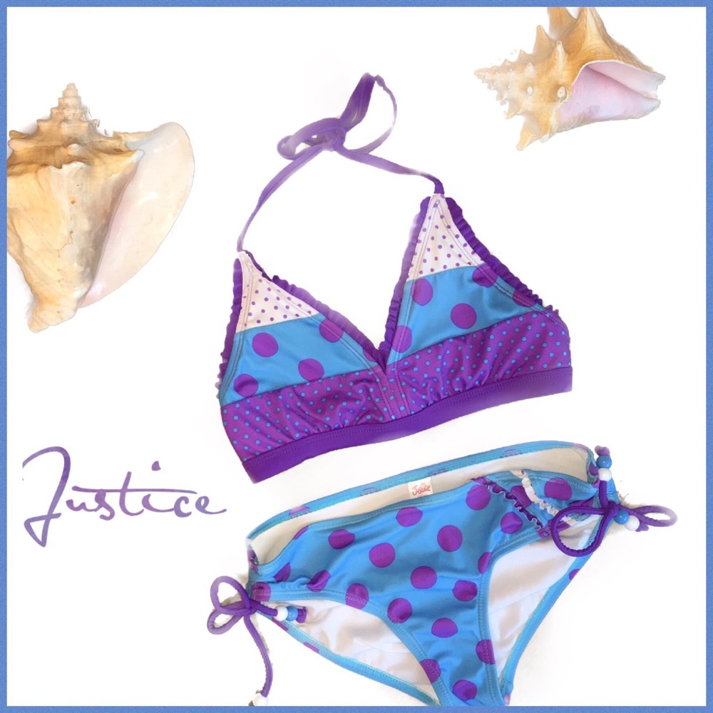 👙Justice Blue/Purple Dot Bikini Size 10👙
